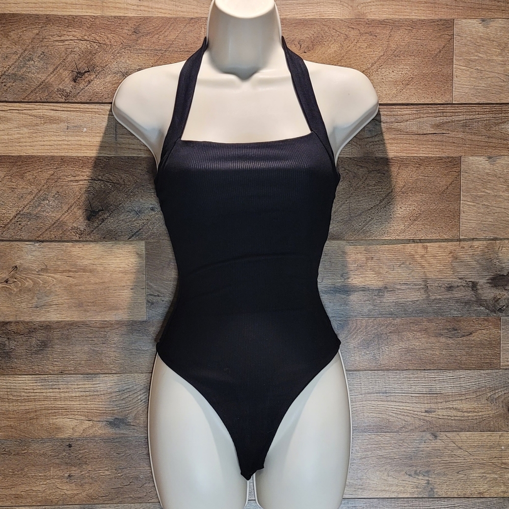 Naked Wardrobe Halter Bodysuit Black Sizs S NWOT